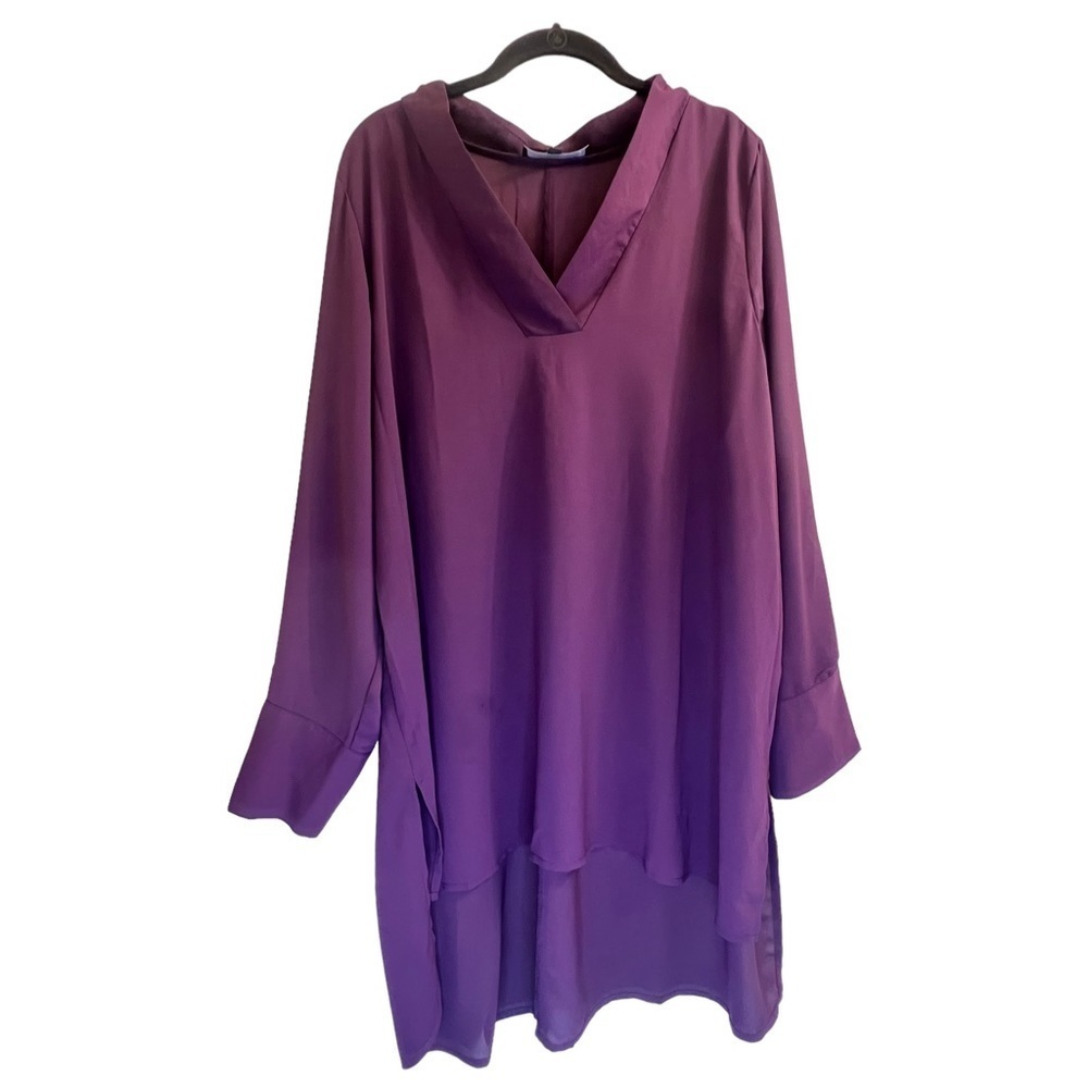 Eloquii Women’s Top 16 Purple Sheer Hi-Lo Long Sleeves
